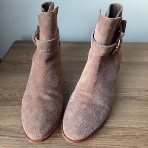 EUC KATE SPADE NEW YORK TAN LEATHER STACKED HEEL BOOTS SIZE 9